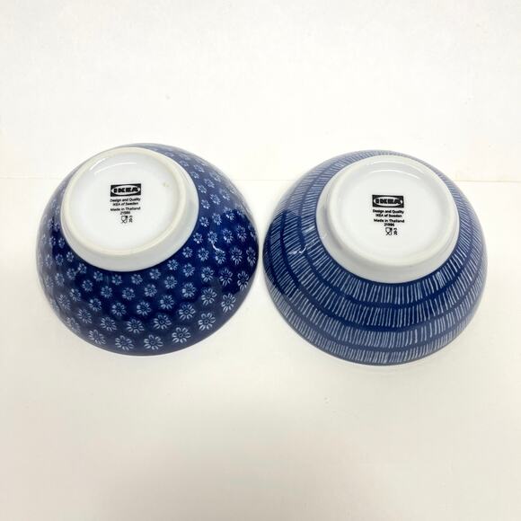 Ikea Entusiasm Ceramic Bowls Blue and White Pattern Set of 2 - Picture 4 of 6